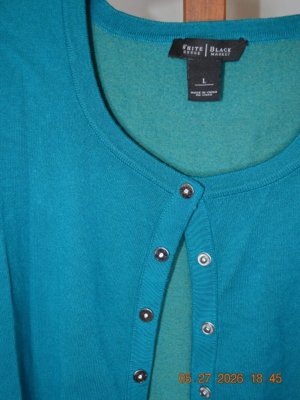 White House Black Market Women’s Large Turquoise Button Down Cardigan